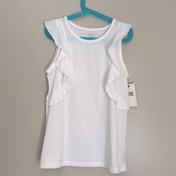French toast girls white ruffle sleeveless tee - Picture 1 of 3